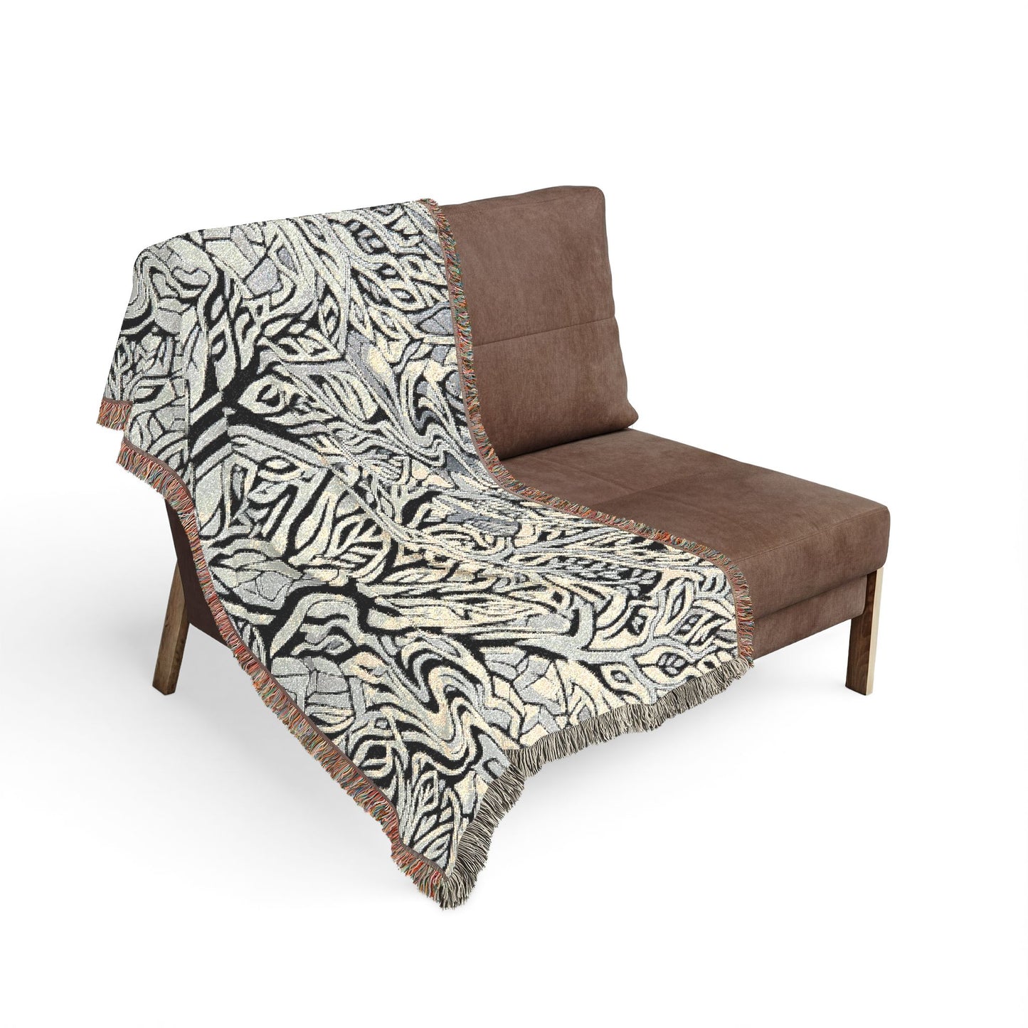 Woodland Tree Woven Blanket — Boho Nature Throw for Living Room & Outdoor Cozy