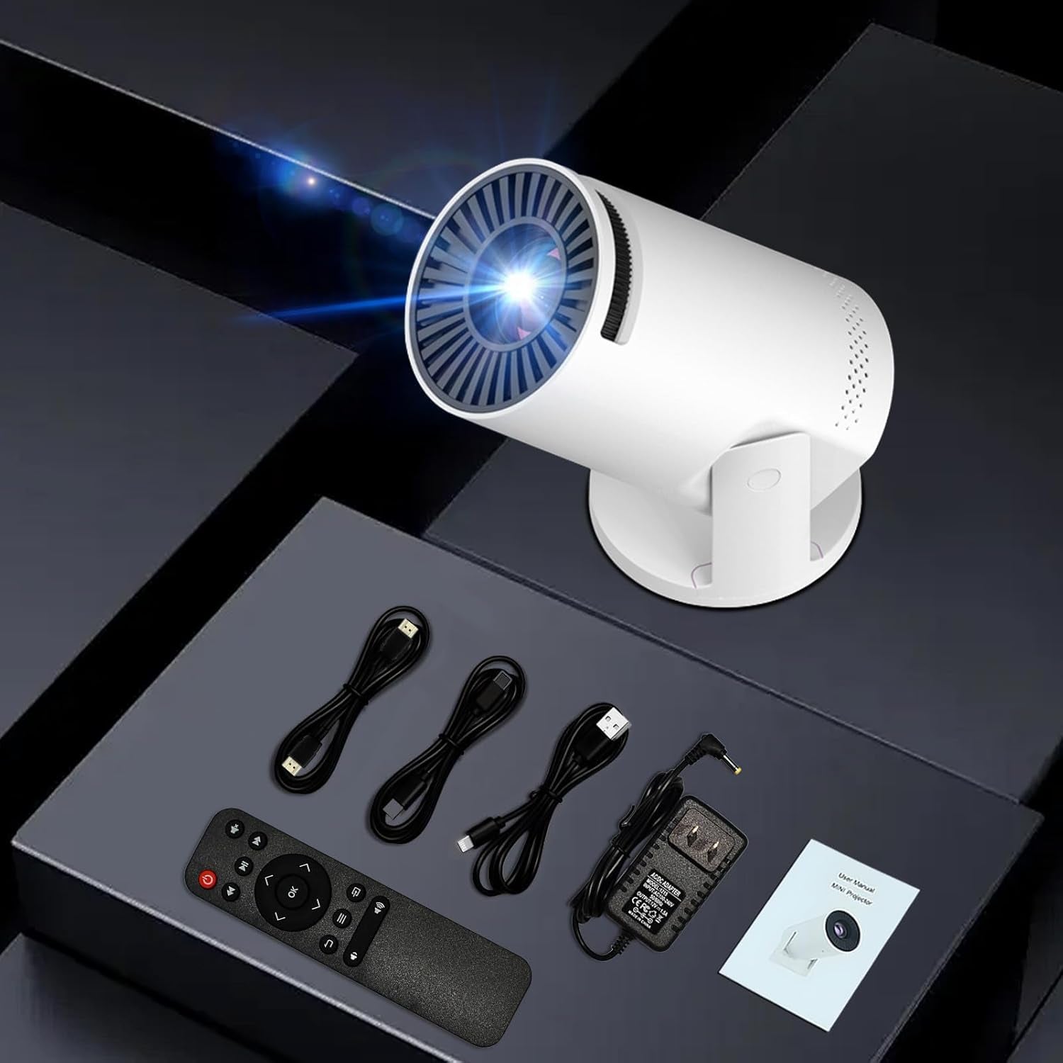 Wireless Mini Projector with WIFI 6 and Bluetooth, 4K 1080P Support Portable Projector 180° Rotatable. 17"-130" Screen Video Projector. Compatible for Smartphone, Laptop, PC(Q5 Mate)