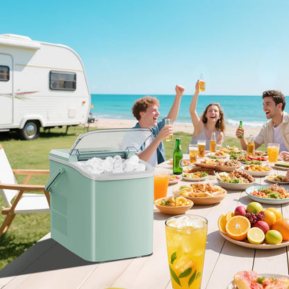 Countertop Ice Maker Machine with Handle, Auto-Cleaning Portable Ice Maker with Basket & Scoop, 26Lbs in 24Hrs & 9 Cubes in 6 Mins, 2 Cube Sizes, for Home Party Camping RV, Green