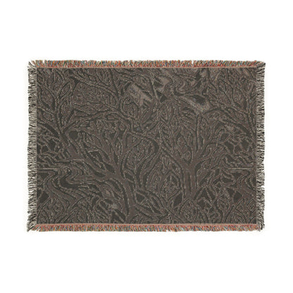 Woodland Tree Woven Blanket — Boho Nature Throw for Living Room & Outdoor Cozy