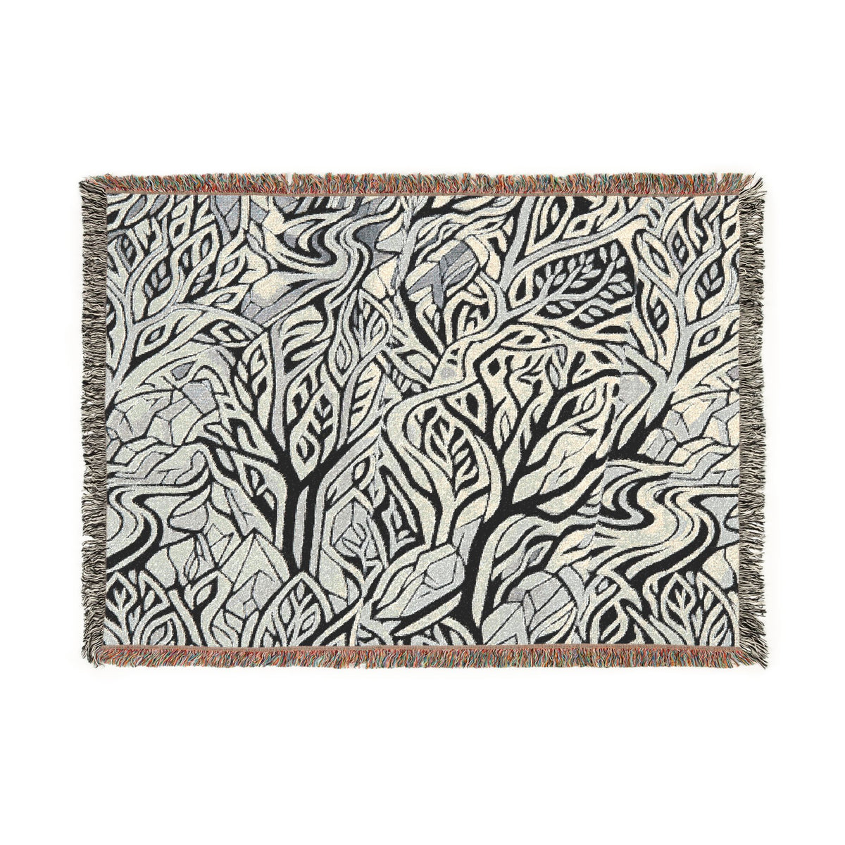Woodland Tree Woven Blanket — Boho Nature Throw for Living Room & Outdoor Cozy