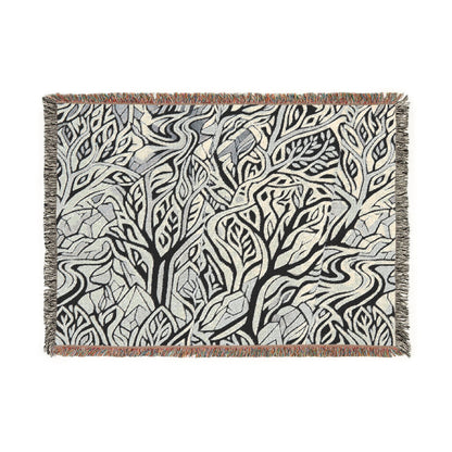 Woodland Tree Woven Blanket — Boho Nature Throw for Living Room & Outdoor Cozy