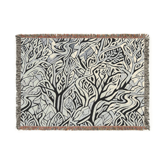 Woodland Tree Woven Blanket — Boho Nature Throw for Living Room & Outdoor Cozy