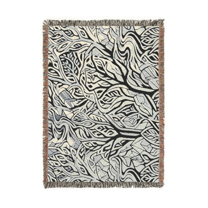 Woodland Tree Woven Blanket — Boho Nature Throw for Living Room & Outdoor Cozy