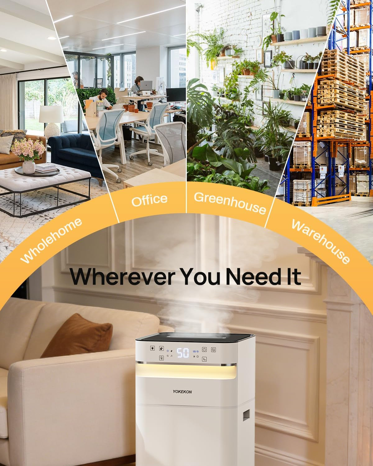 Humidifier Large Room 5.8Gal/22L, 2500 Sq.Ft. Cool Mist Humidifiers for Home Bedroom with Flame & Night Light, Top Fill Whole House Humidifier with Extension Tube, Plants, Kids, Adults, White
