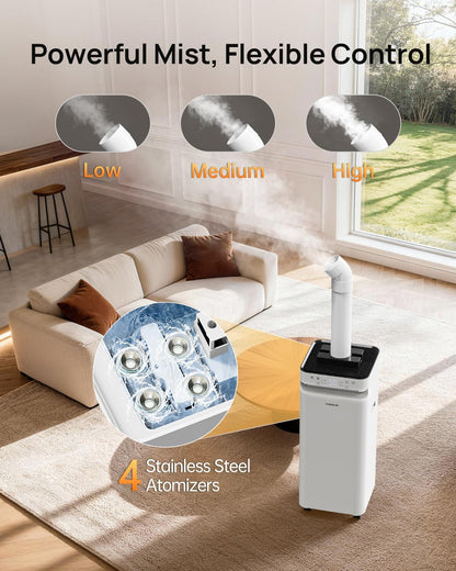 Humidifier Large Room 5.8Gal/22L, 2500 Sq.Ft. Cool Mist Humidifiers for Home Bedroom with Flame & Night Light, Top Fill Whole House Humidifier with Extension Tube, Plants, Kids, Adults, White
