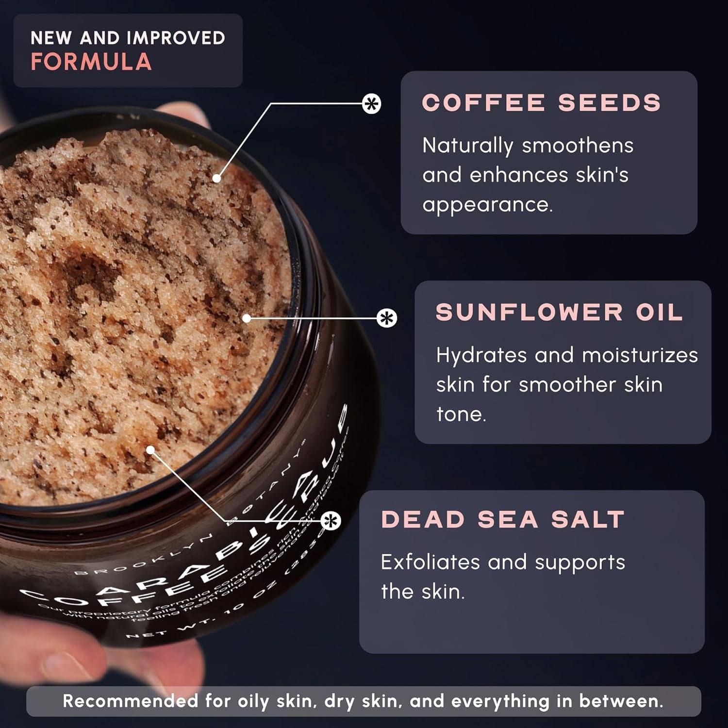 Arabica Coffee Body Scrub - Moisturizing and Exfoliating for Body, Face, Hand, Foot - Fights Stretch Marks, Fine Lines, Wrinkles - Great Gifts for Women & Men - 10 Oz