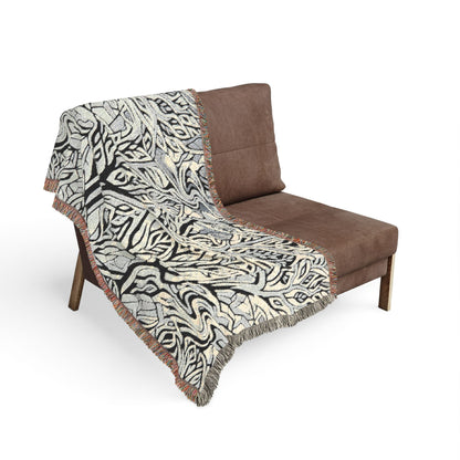 Woodland Tree Woven Blanket — Boho Nature Throw for Living Room & Outdoor Cozy