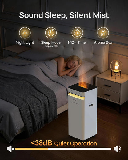 Humidifier Large Room 5.8Gal/22L, 2500 Sq.Ft. Cool Mist Humidifiers for Home Bedroom with Flame & Night Light, Top Fill Whole House Humidifier with Extension Tube, Plants, Kids, Adults, White