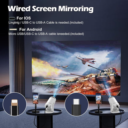Wireless Mini Projector with WIFI 6 and Bluetooth, 4K 1080P Support Portable Projector 180° Rotatable. 17"-130" Screen Video Projector. Compatible for Smartphone, Laptop, PC(Q5 Mate)