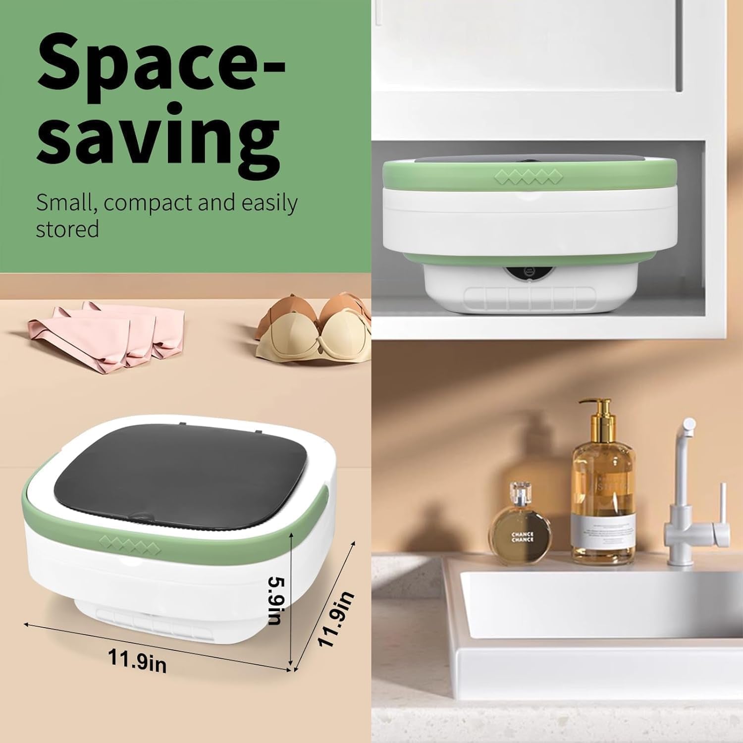 20L Portable Washing Machine, Mini Washer with Spin Basket Laundry Machine, 3 Modes Deep Cleaning, Upgraded Small Collapsible Laundry for Hotel, Apartment, Home and Travel - Green