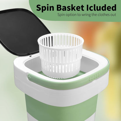 20L Portable Washing Machine, Mini Washer with Spin Basket Laundry Machine, 3 Modes Deep Cleaning, Upgraded Small Collapsible Laundry for Hotel, Apartment, Home and Travel - Green