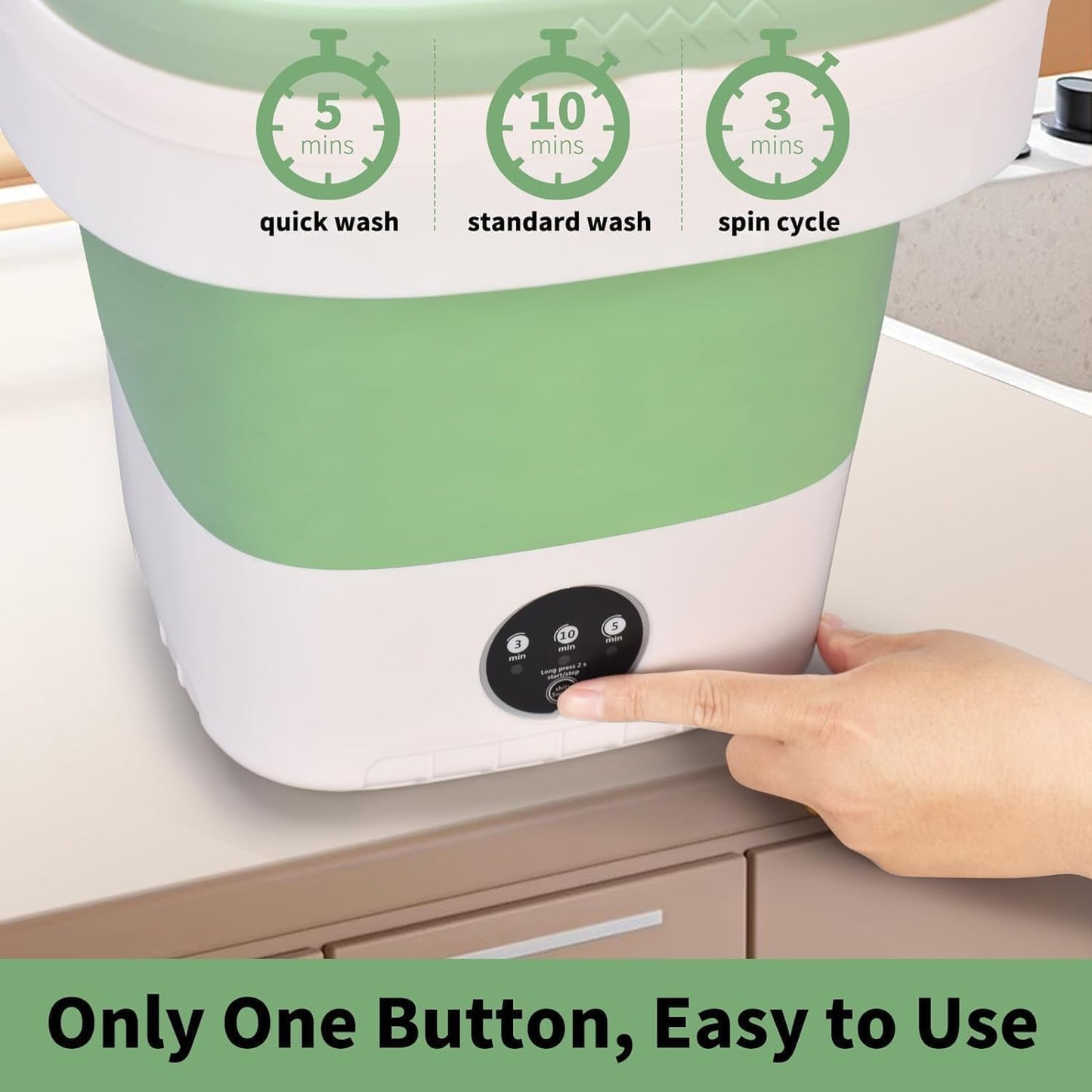 20L Portable Washing Machine, Mini Washer with Spin Basket Laundry Machine, 3 Modes Deep Cleaning, Upgraded Small Collapsible Laundry for Hotel, Apartment, Home and Travel - Green