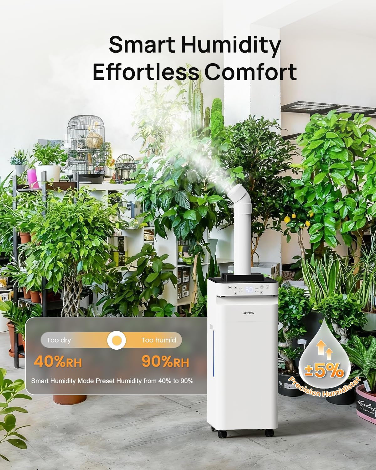 Humidifier Large Room 5.8Gal/22L, 2500 Sq.Ft. Cool Mist Humidifiers for Home Bedroom with Flame & Night Light, Top Fill Whole House Humidifier with Extension Tube, Plants, Kids, Adults, White