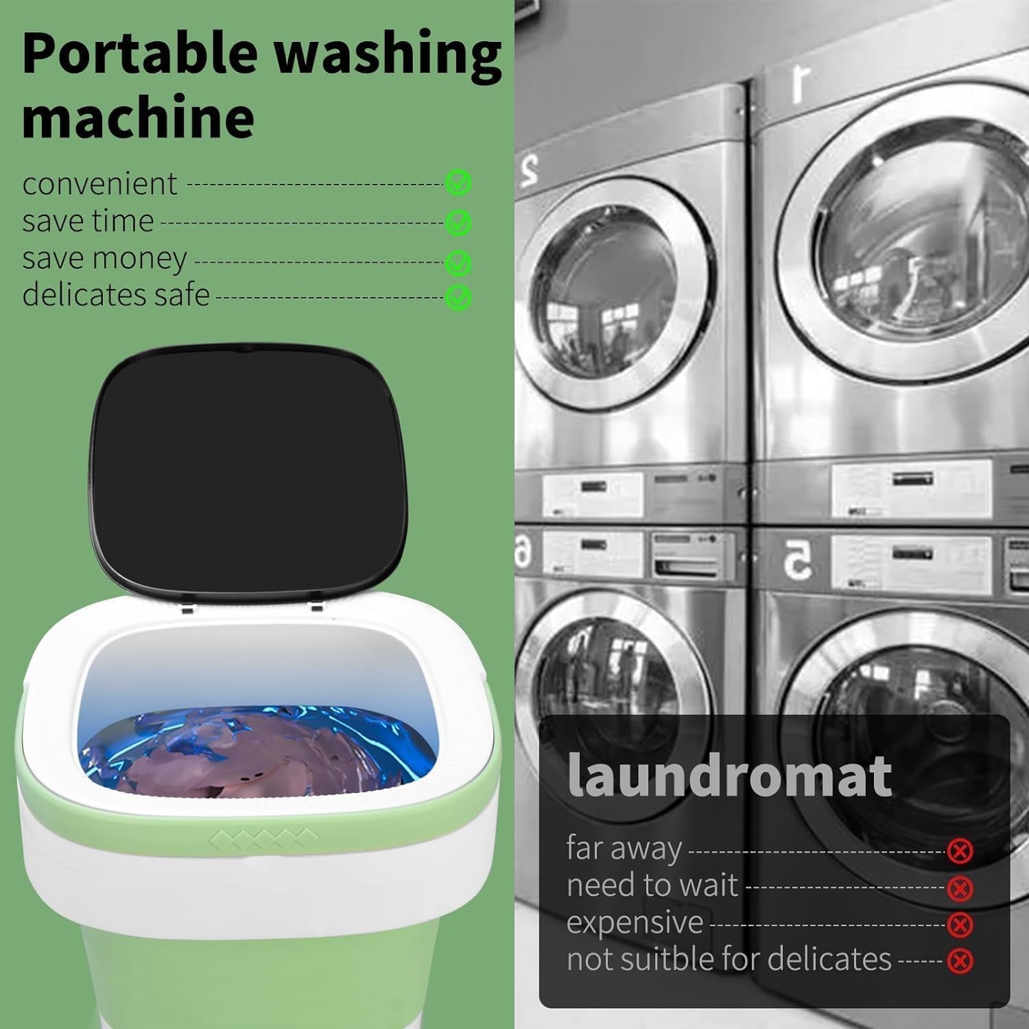 20L Portable Washing Machine, Mini Washer with Spin Basket Laundry Machine, 3 Modes Deep Cleaning, Upgraded Small Collapsible Laundry for Hotel, Apartment, Home and Travel - Green