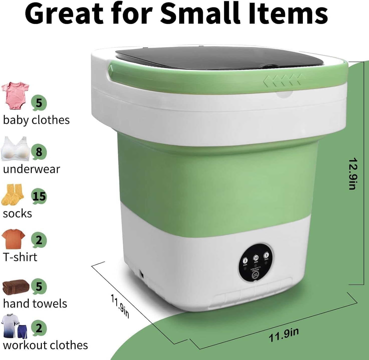 20L Portable Washing Machine, Mini Washer with Spin Basket Laundry Machine, 3 Modes Deep Cleaning, Upgraded Small Collapsible Laundry for Hotel, Apartment, Home and Travel - Green