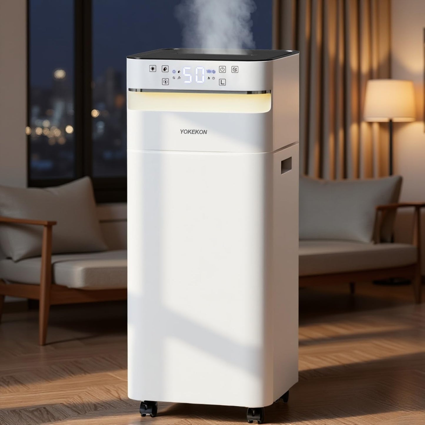 Humidifier Large Room 5.8Gal/22L, 2500 Sq.Ft. Cool Mist Humidifiers for Home Bedroom with Flame & Night Light, Top Fill Whole House Humidifier with Extension Tube, Plants, Kids, Adults, White