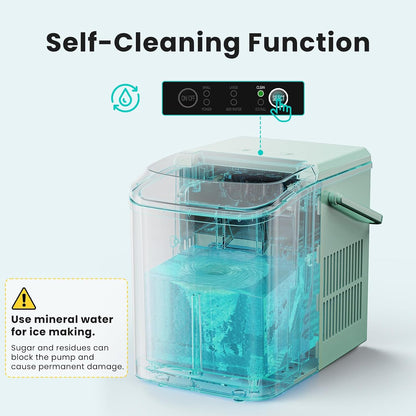 Countertop Ice Maker Machine with Handle, Auto-Cleaning Portable Ice Maker with Basket & Scoop, 26Lbs in 24Hrs & 9 Cubes in 6 Mins, 2 Cube Sizes, for Home Party Camping RV, Green